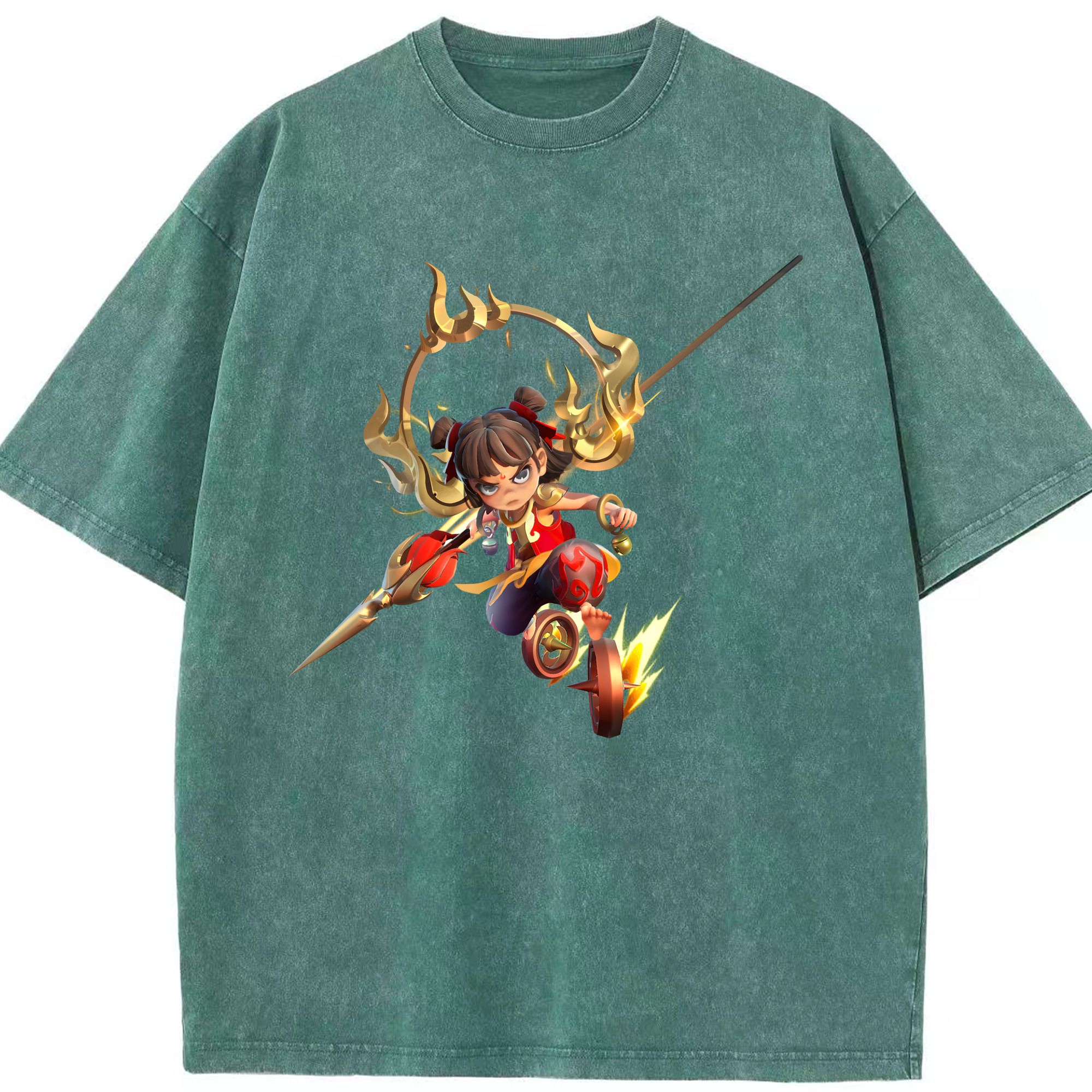 （画像用） Ne Zha 2 ナタ 魔童の大暴れ 綿100% ヴィンテージ風 半袖Tシャツ（フロントプリント）